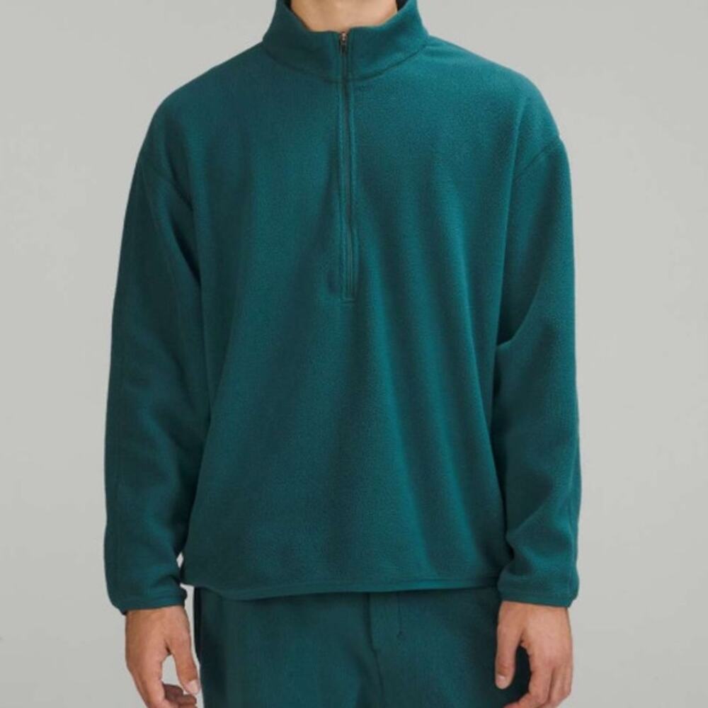 lululemon Oversized Fit Fleece Half Zip Mens XL Green Jasper Pullover Sweater